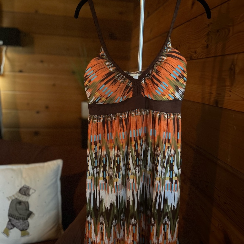 Orange & Brown sun dress by Weaver American Raglie. Small
